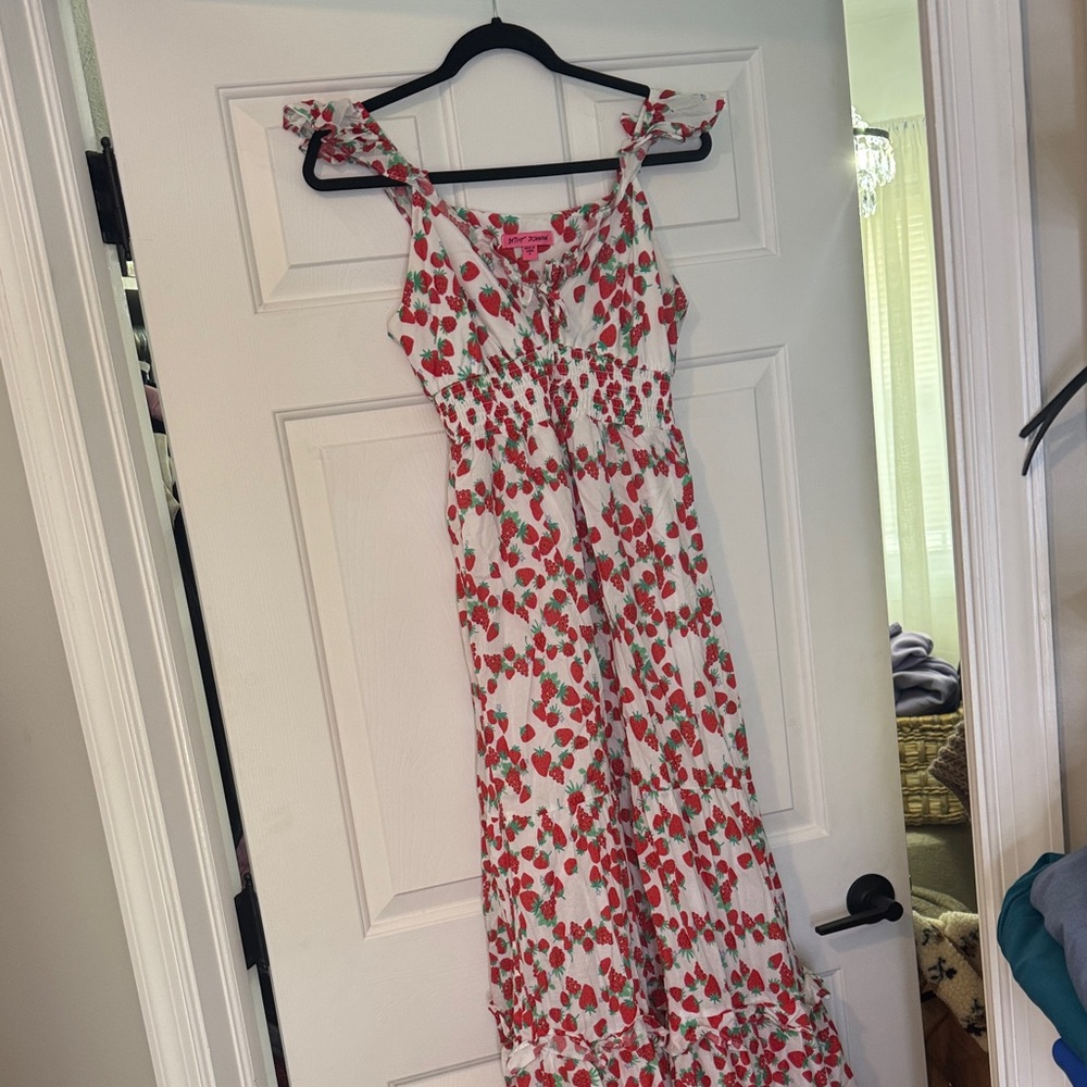 Betsey Johnson Strawberry Red and White Maxi Dress size small
